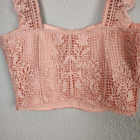 Farm Rio Guipure Lace Crop Top Light Pink Size XS - Picture 10 of 16